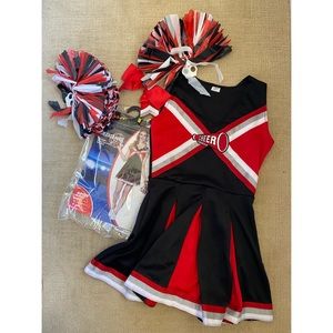 cheerleading costume (includes dress SIZE M, Pom Poms, hair bow)
